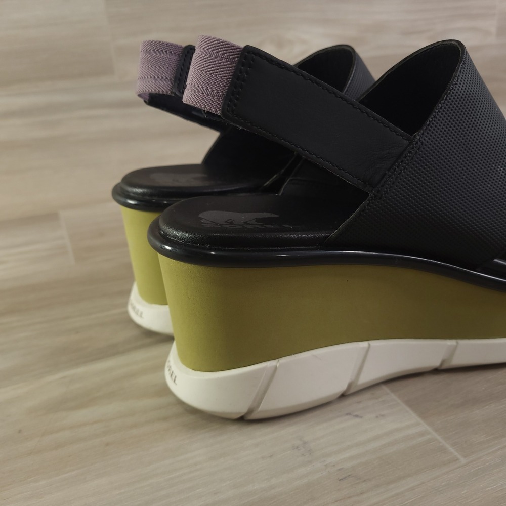 Sorel Joanie III Slingback Wedge Sandals Womens Size 9Black Beige Platform - Picture 8 of 12